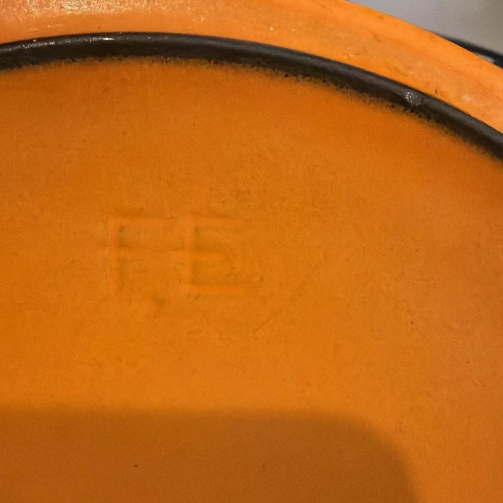 Vintage Descoware Flame Ombre Orange Enameled Cast Iron Saucepan w/‎ Lid FE 18